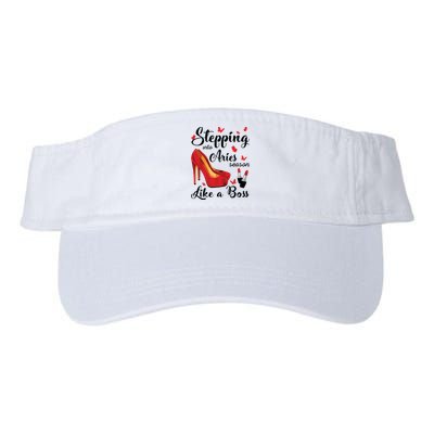 Womens Stepping Into Aries Season Like A Boss Zodiac Birthday Valucap Bio-Washed Visor