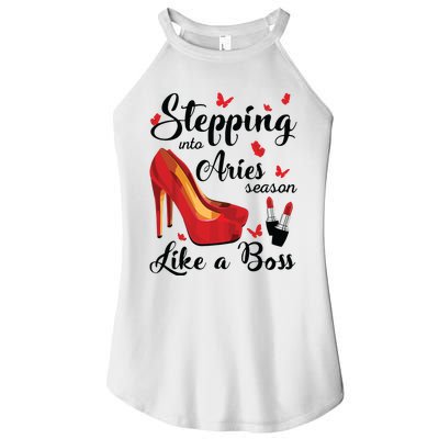 Womens Stepping Into Aries Season Like A Boss Zodiac Birthday Women's Perfect Tri Rocker Tank