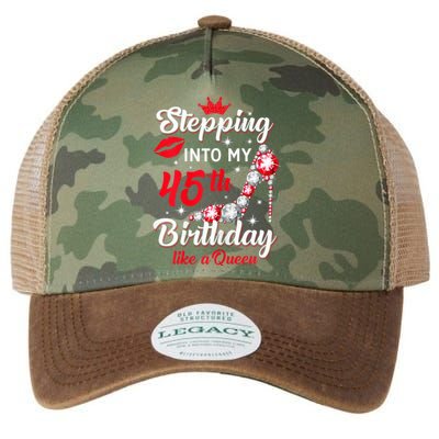 Wo Stepping Into My 45th Birthday Like a Queen, Funny Gift Legacy Tie Dye Trucker Hat