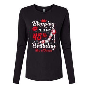 Wo Stepping Into My 45th Birthday Like a Queen, Funny Gift Womens Cotton Relaxed Long Sleeve T-Shirt