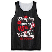 Wo Stepping Into My 45th Birthday Like a Queen, Funny Gift Mesh Reversible Basketball Jersey Tank