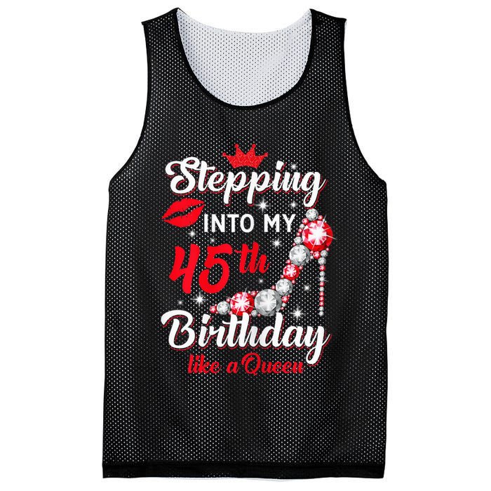 Wo Stepping Into My 45th Birthday Like a Queen, Funny Gift Mesh Reversible Basketball Jersey Tank