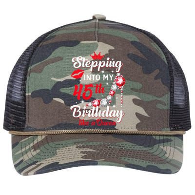 Wo Stepping Into My 45th Birthday Like a Queen, Funny Gift Retro Rope Trucker Hat Cap