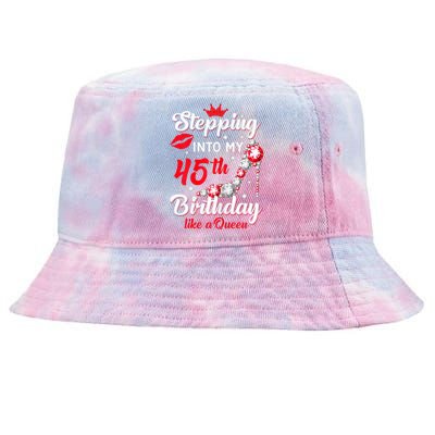 Wo Stepping Into My 45th Birthday Like a Queen, Funny Gift Tie-Dyed Bucket Hat