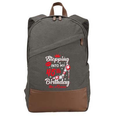 Wo Stepping Into My 45th Birthday Like a Queen, Funny Gift Cotton Canvas Backpack