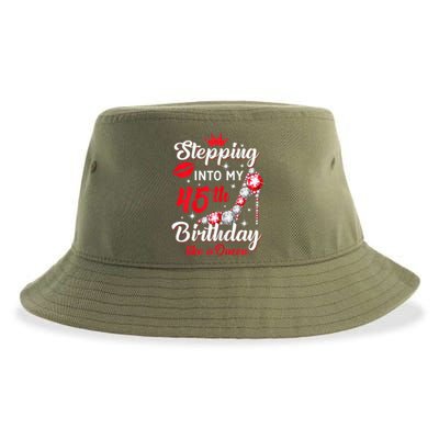 Wo Stepping Into My 45th Birthday Like a Queen, Funny Gift Sustainable Bucket Hat