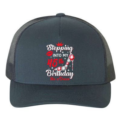 Wo Stepping Into My 45th Birthday Like a Queen, Funny Gift Yupoong Adult 5-Panel Trucker Hat