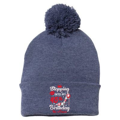 Wo Stepping Into My 45th Birthday Like a Queen, Funny Gift Pom Pom 12in Knit Beanie