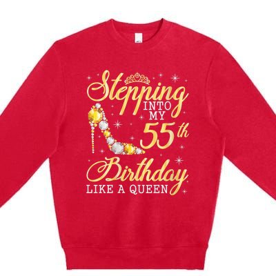 Wo Stepping Into My 55th Birthday Like A Queen Happy 55 Years Premium Crewneck Sweatshirt