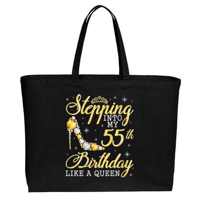 Wo Stepping Into My 55th Birthday Like A Queen Happy 55 Years Cotton Canvas Jumbo Tote