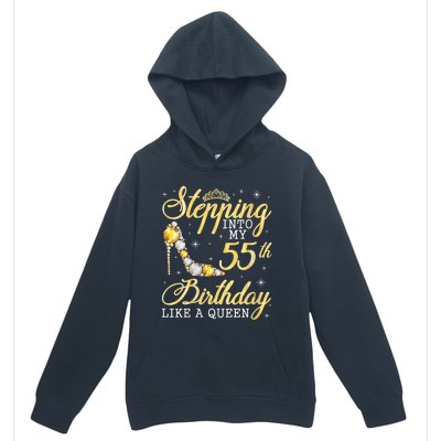 Wo Stepping Into My 55th Birthday Like A Queen Happy 55 Years Urban Pullover Hoodie