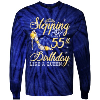 Wo Stepping Into My 55th Birthday Like A Queen Happy 55 Years Tie-Dye Long Sleeve Shirt