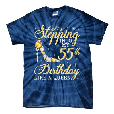 Wo Stepping Into My 55th Birthday Like A Queen Happy 55 Years Tie-Dye T-Shirt