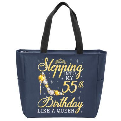 Wo Stepping Into My 55th Birthday Like A Queen Happy 55 Years Zip Tote Bag