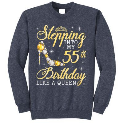 Wo Stepping Into My 55th Birthday Like A Queen Happy 55 Years Sweatshirt