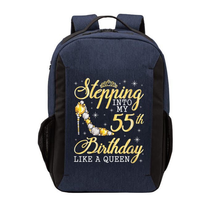 Wo Stepping Into My 55th Birthday Like A Queen Happy 55 Years Vector Backpack