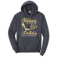 Wo Stepping Into My 55th Birthday Like A Queen Happy 55 Years Tall Hoodie