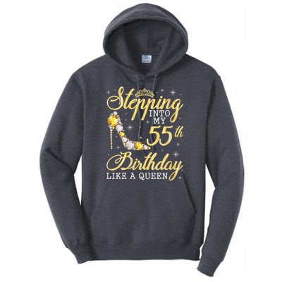 Wo Stepping Into My 55th Birthday Like A Queen Happy 55 Years Tall Hoodie