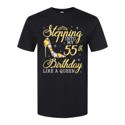 Wo Stepping Into My 55th Birthday Like A Queen Happy 55 Years Softstyle CVC T-Shirt