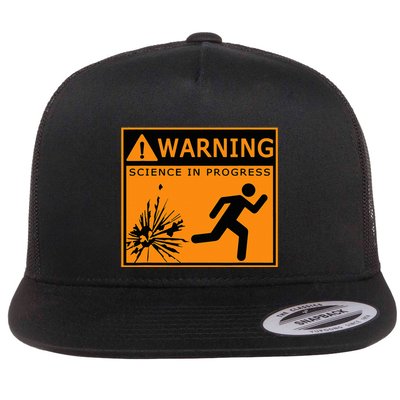 Warning Science In Progress Funny Scientist Flat Bill Trucker Hat