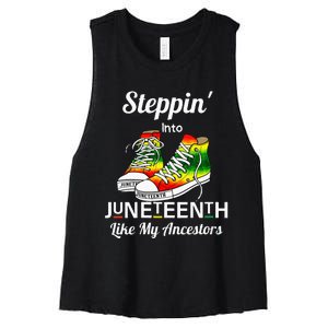 Womens Stepping Into Juneteenth Like My Ancestors Happy Juneteenth Women's Racerback Cropped Tank