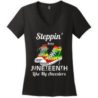 Womens Stepping Into Juneteenth Like My Ancestors Happy Juneteenth Women's V-Neck T-Shirt