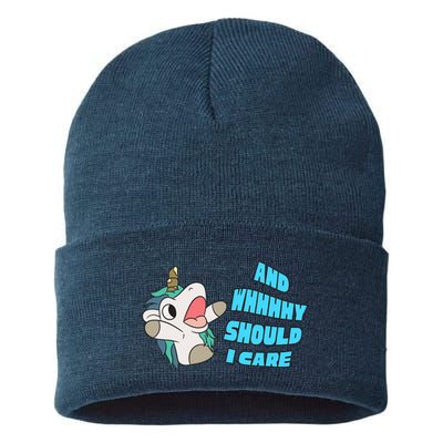 WHY SHOULD I CARE UNICORN GIFTS FUNNY SARCASTIC Sustainable Knit Beanie