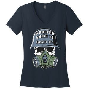 Whoever Smelt It Dealt It! Distressed Look, By Yoraytees Women's V-Neck T-Shirt