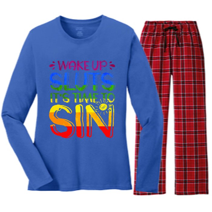 Wakeup Sluts It S Time To Sin Lgbtq Lgbt Gay Women's Long Sleeve Flannel Pajama Set 