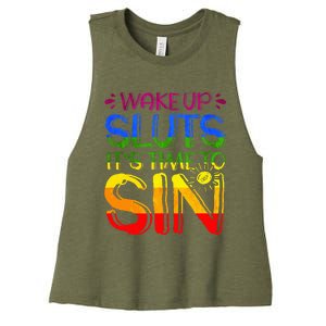 Wakeup Sluts It S Time To Sin Lgbtq Lgbt Gay Women's Racerback Cropped Tank