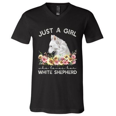 White Shepherd Just A White German Shepherd Dog V-Neck T-Shirt