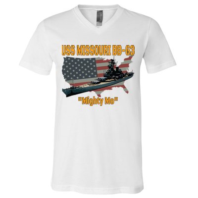 Ww2 Ship Korean War Uss Missouri Battleship Bb63 Veterans V-Neck T-Shirt