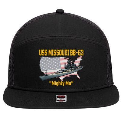 Ww2 Ship & Korean War Uss Missouri Battleship Bb63 Veterans 7 Panel Mesh Trucker Snapback Hat