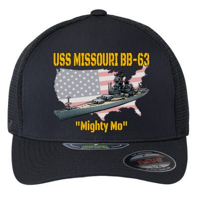 Ww2 Ship & Korean War Uss Missouri Battleship Bb63 Veterans Flexfit Unipanel Trucker Cap