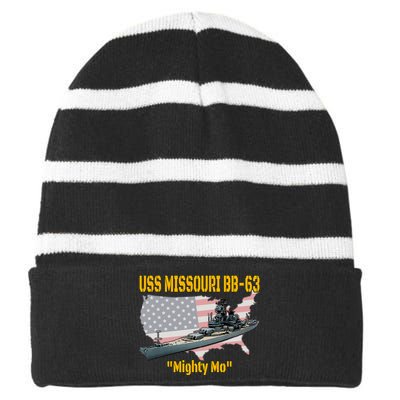 Ww2 Ship & Korean War Uss Missouri Battleship Bb63 Veterans Striped Beanie with Solid Band