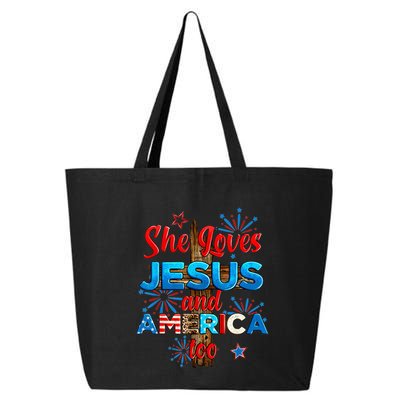 Wo She Loves Jesus and America too American Flag 25L Jumbo Tote