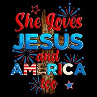Wo She Loves Jesus and America too American Flag Womens T-Shirt