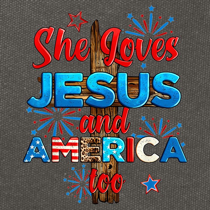 Wo She Loves Jesus and America too American Flag Cotton Canvas Backpack