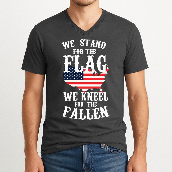 We Stand For The Flag Kneel For The Fallen V-Neck T-Shirt