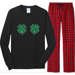 Womens Shamrocks Leopard Animal Print, St. Patrick's Day, Women Long Sleeve Pajama Set