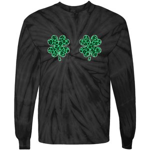 Womens Shamrocks Leopard Animal Print, St. Patrick's Day, Women Tie-Dye Long Sleeve Shirt