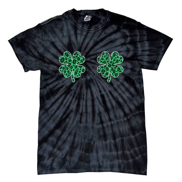 Womens Shamrocks Leopard Animal Print, St. Patrick's Day, Women Tie-Dye T-Shirt