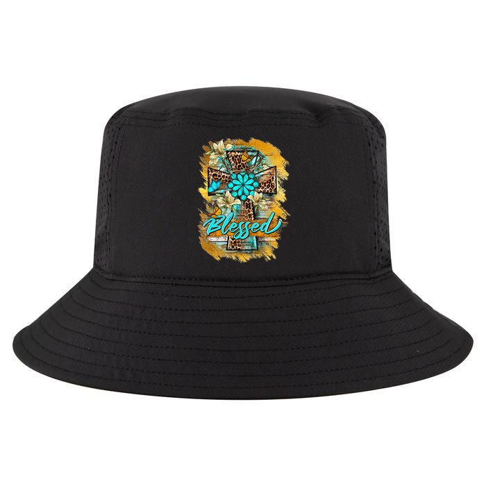 Western Sunflowers Leopard Cross Blessed Jesus Christian Cool Comfort Performance Bucket Hat