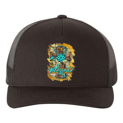 Western Sunflowers Leopard Cross Blessed Jesus Christian Yupoong Adult 5-Panel Trucker Hat