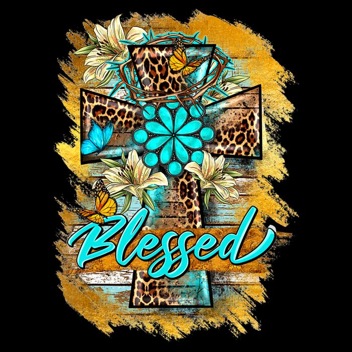 Western Sunflowers Leopard Cross Blessed Jesus Christian Cooling Performance Crew T-Shirt