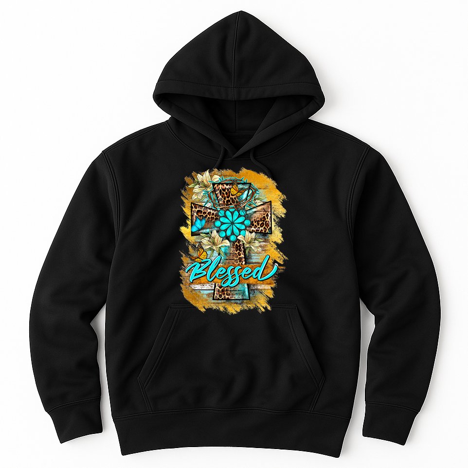 Western Sunflowers Leopard Cross Blessed Jesus Christian Hoodie