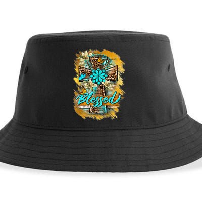 Western Sunflowers Leopard Cross Blessed Jesus Christian Sustainable Bucket Hat