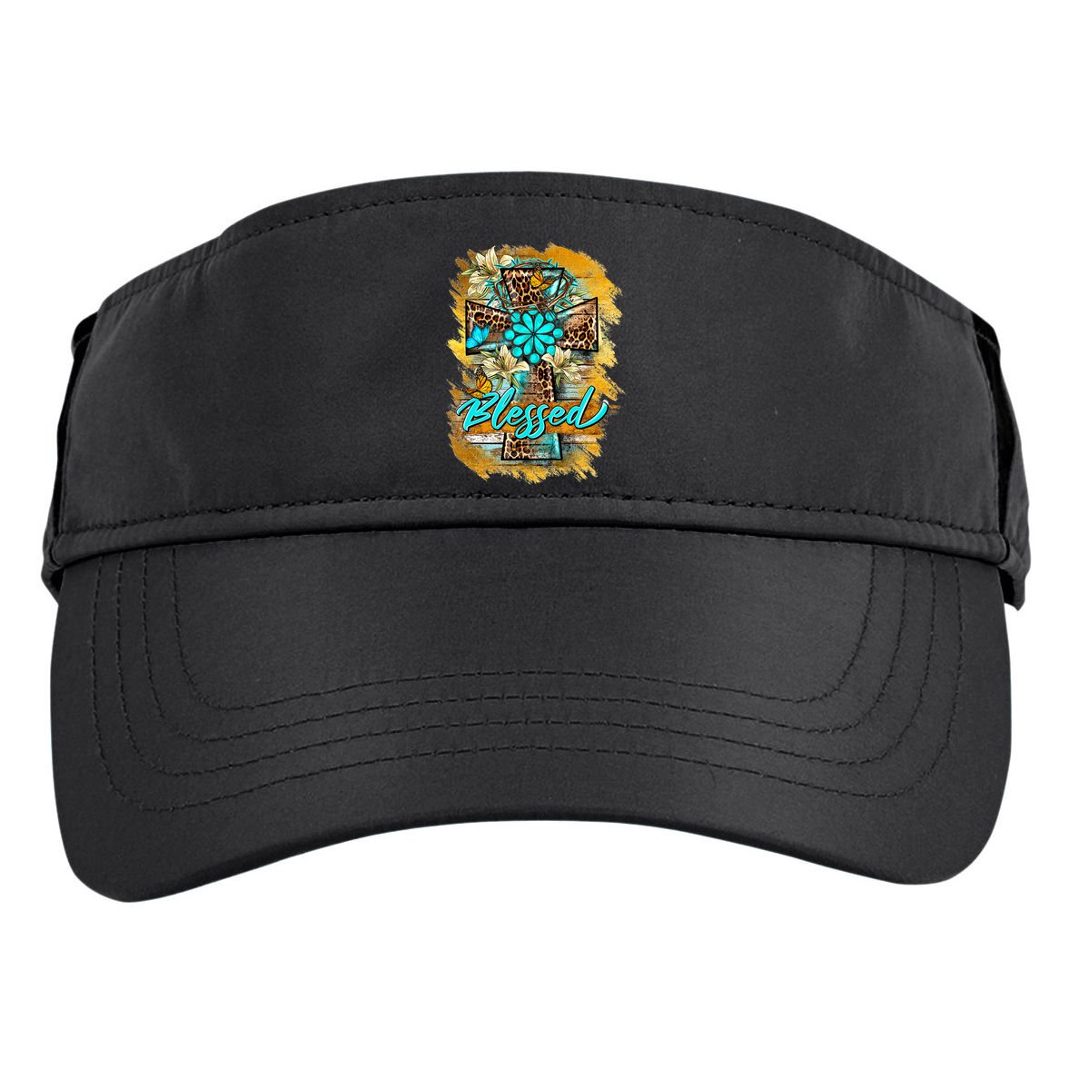 Western Sunflowers Leopard Cross Blessed Jesus Christian Adult Drive Performance Visor