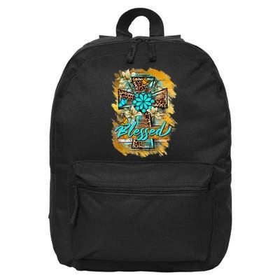 Western Sunflowers Leopard Cross Blessed Jesus Christian 16 in Basic Backpack