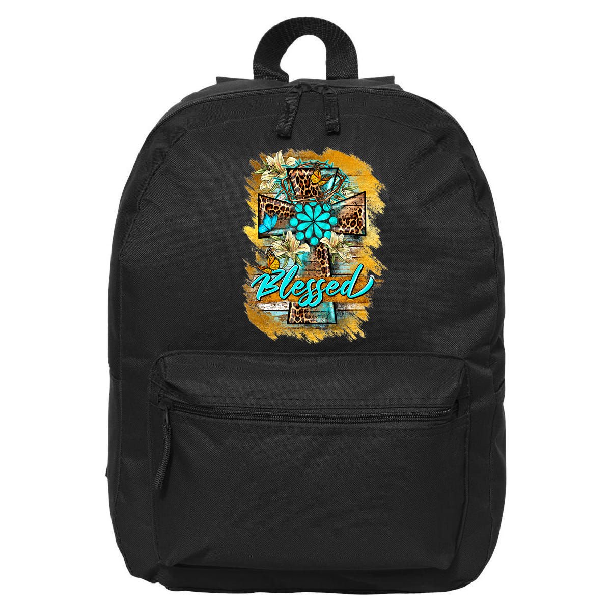 Western Sunflowers Leopard Cross Blessed Jesus Christian 16 in Basic Backpack
